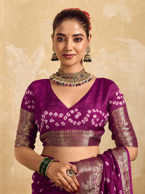 Buy Viscos Silk Bandhani Saree With Zari Border under 2000