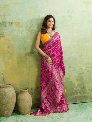 Buy New Royal Bandhani Saree with Elegant Zari Weaving Tanmira