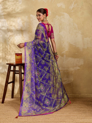 Buy Chiffon Saree Bandhani Style With Aari Work Tanmira