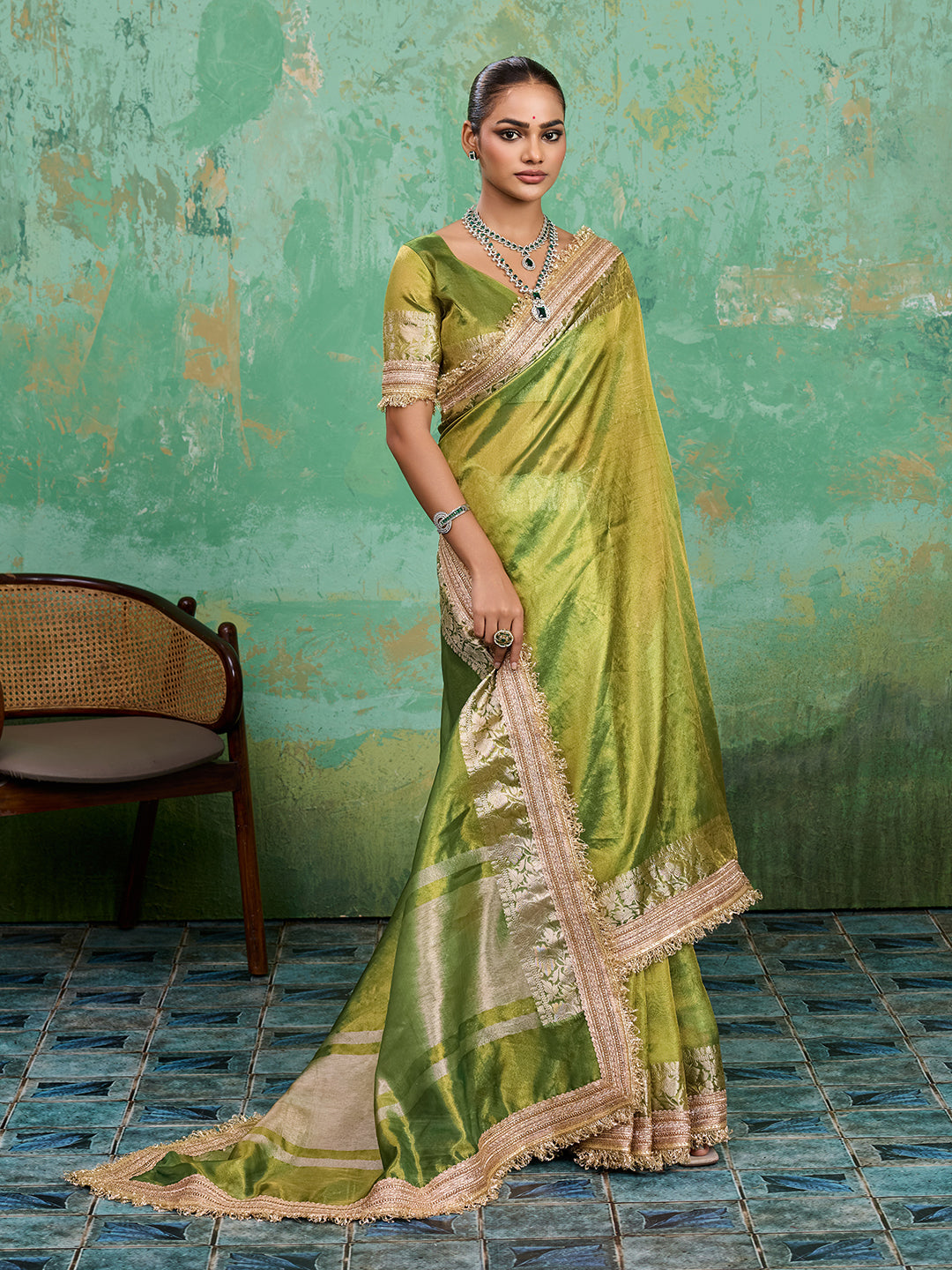 Tanmira Pure Banarasi Handloom Heeramandi Look Katan Silk Tissue Fabric Saree INA