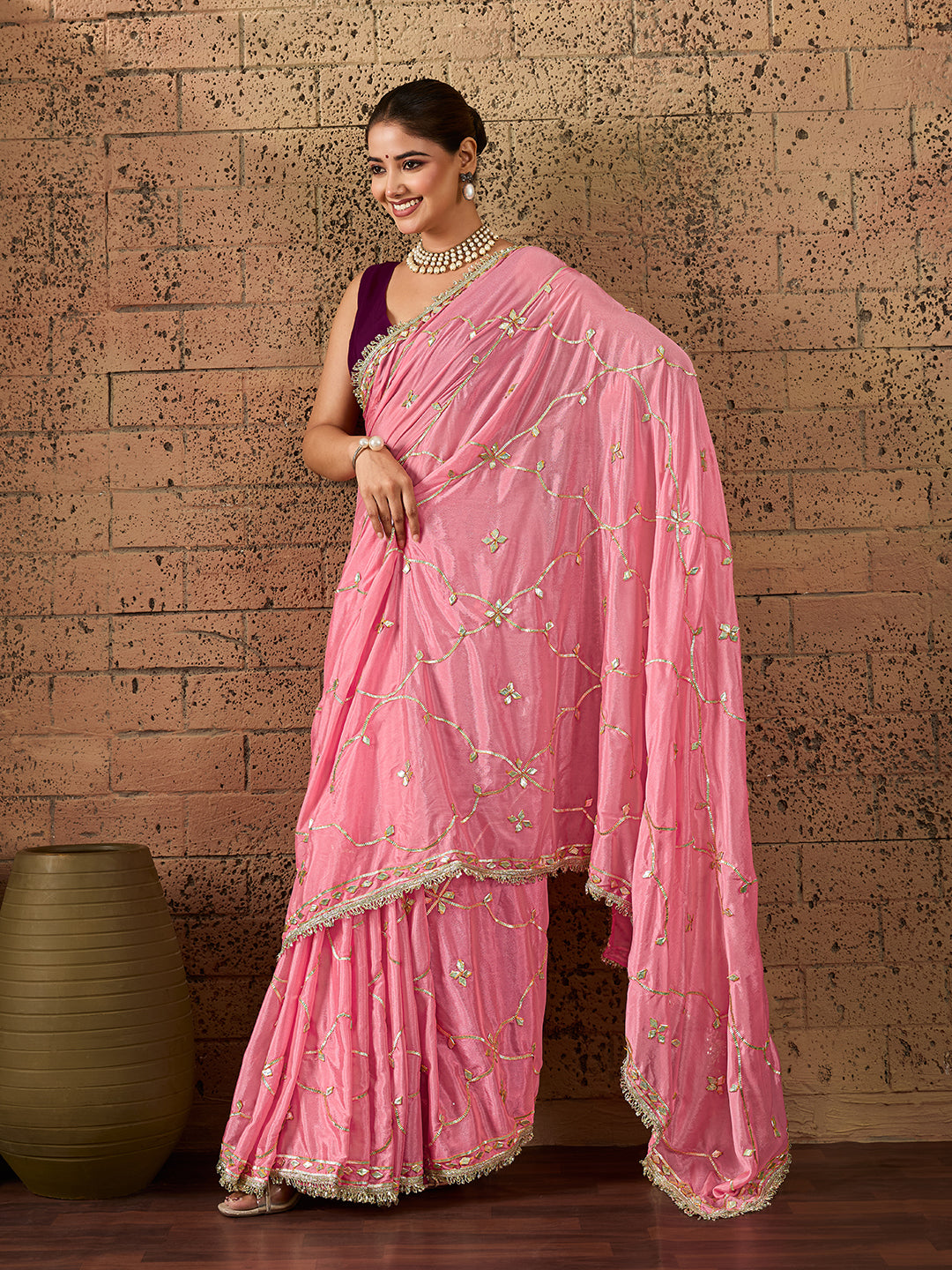 Tanmira Chinon Silk Traditional Saree with Gota Patti Work SFS