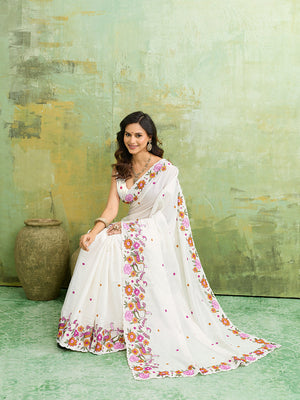 Buy Tussar Silk Saree with Beautiful Embroidery Work Tanmira