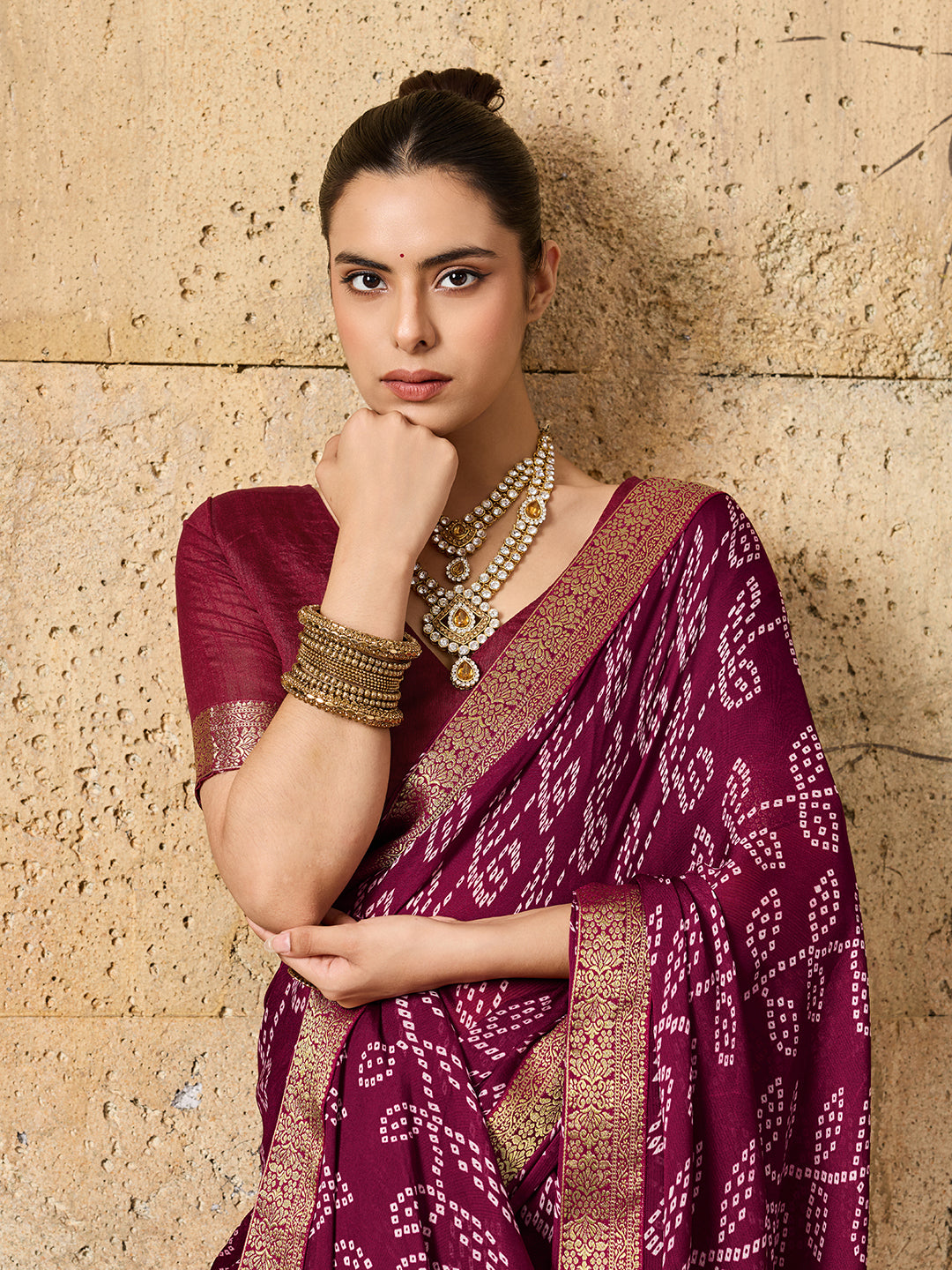 Tanmira New Premium Quality Moss Chiffon Bandhani Style Saree for Casual & Everyday Wear KDN