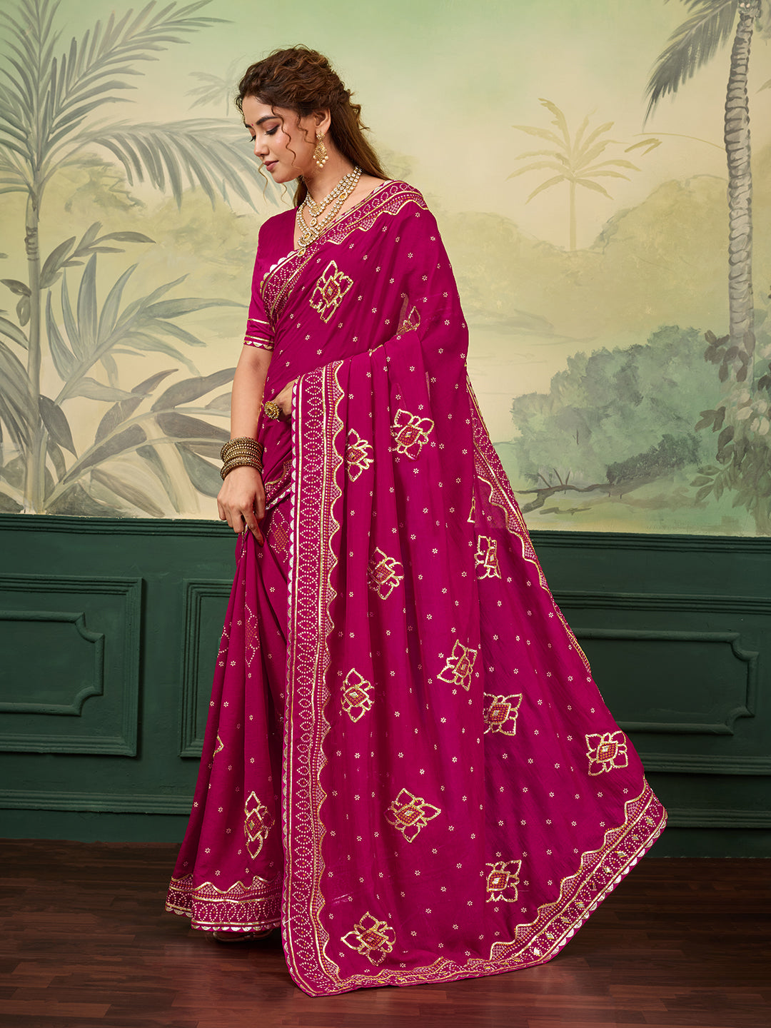 Tanmira New Elegant Upada Silk Bandhani Saree with Gota Patti Work GAN