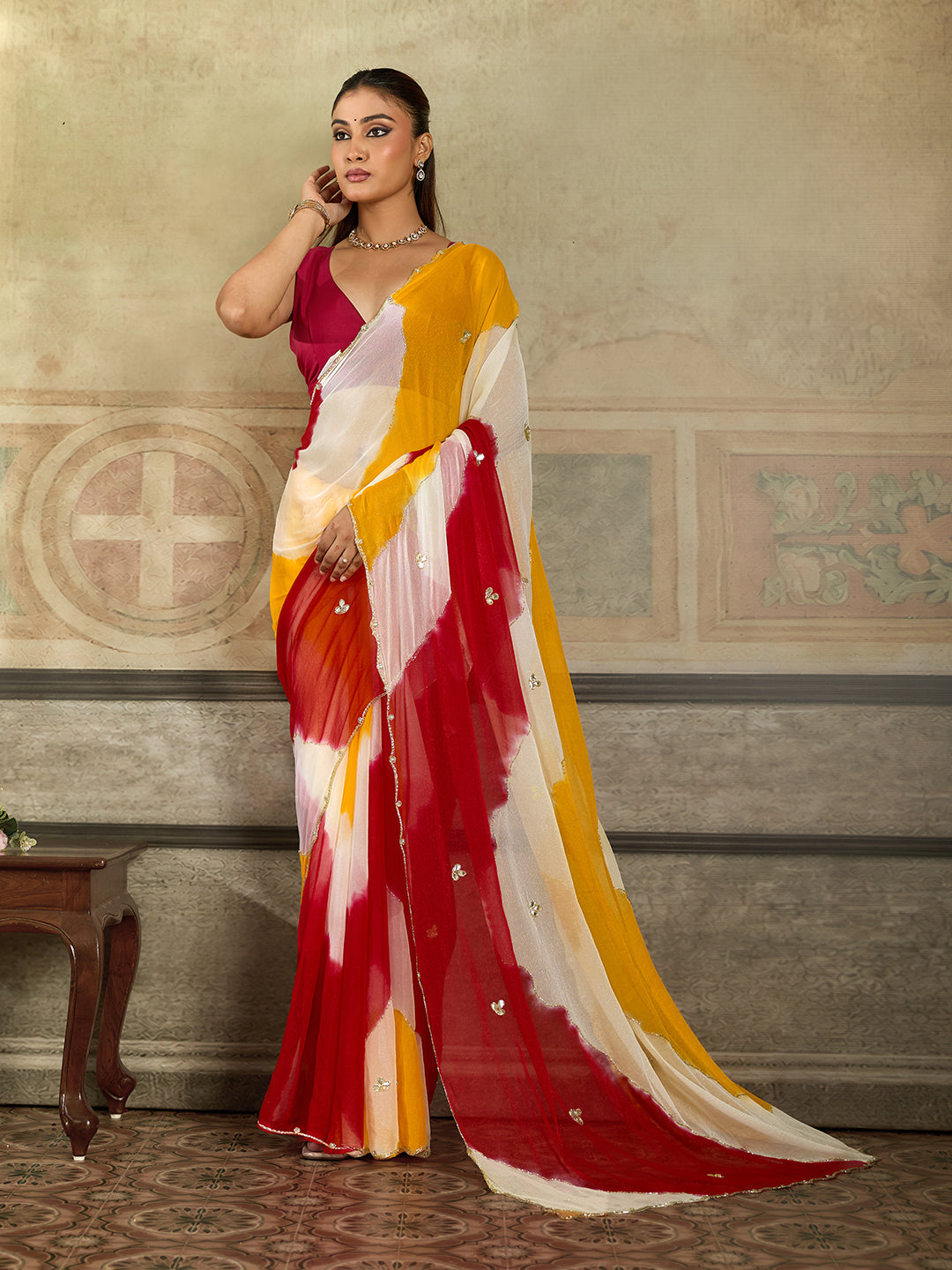 Tanmira New Premium Faag Style Saree with Rich Cutdana Work and Ethnic Elegance SHCR