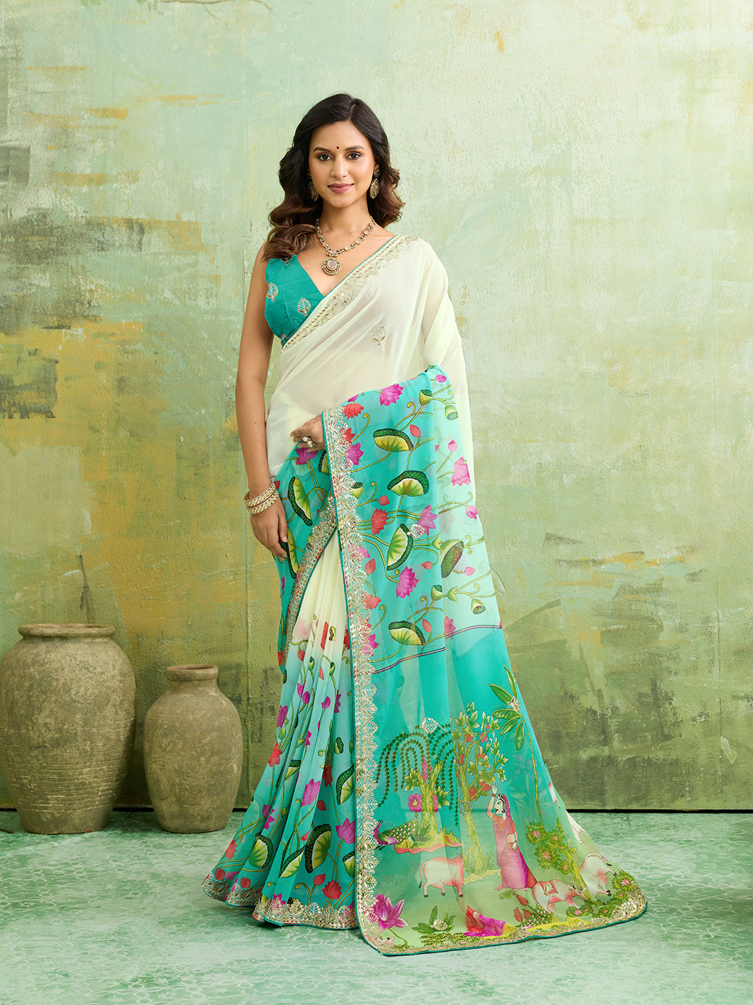 Tanmira Premium Pure Georgette Saree with Stylish Sequence Gota Detailing SAN