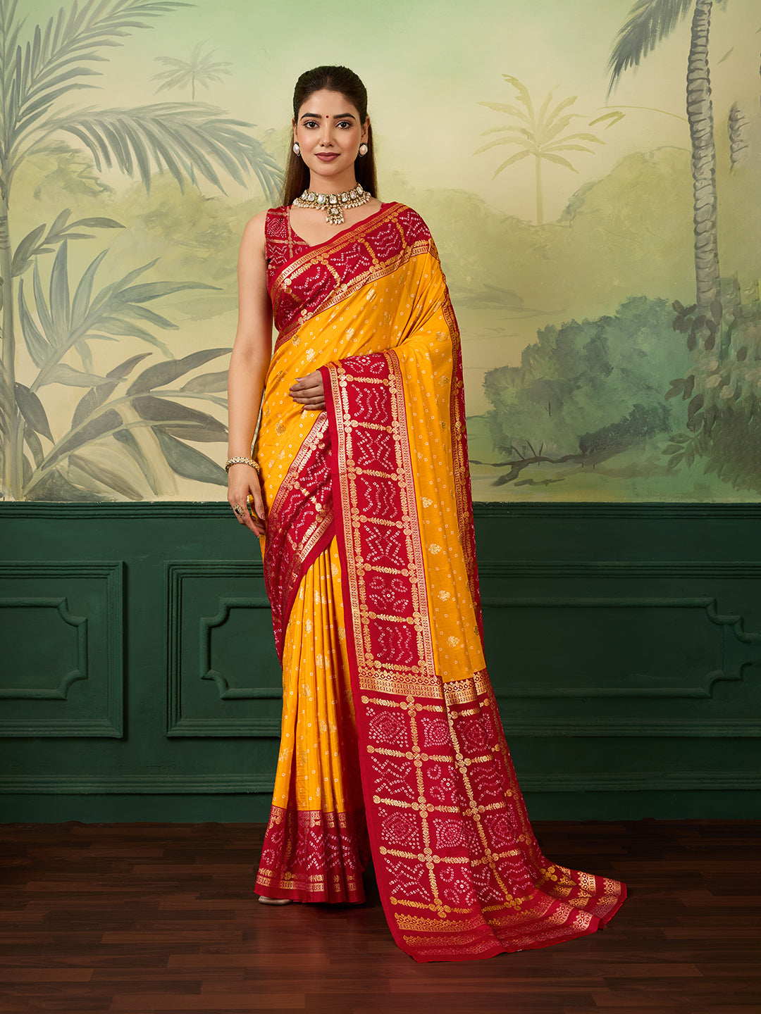 Tanmira New Latest Cotton silk Bandhani Saree with Foil print Saree SWA