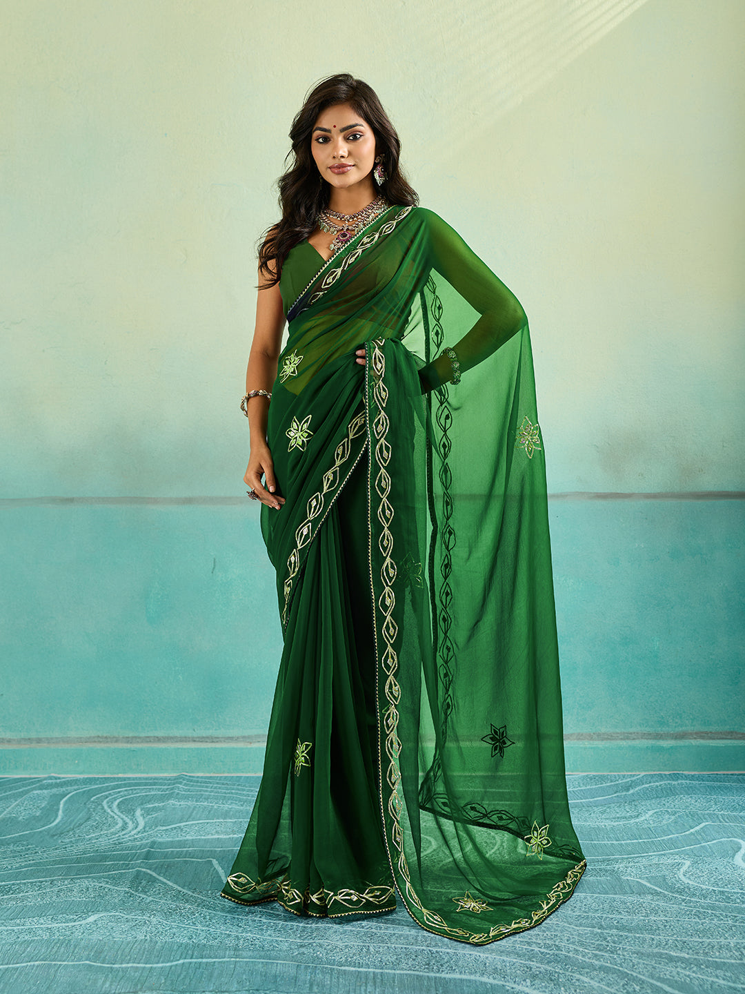 Tanmira New Chiffon Bollywood Style Gotapatti Work Saree MHS