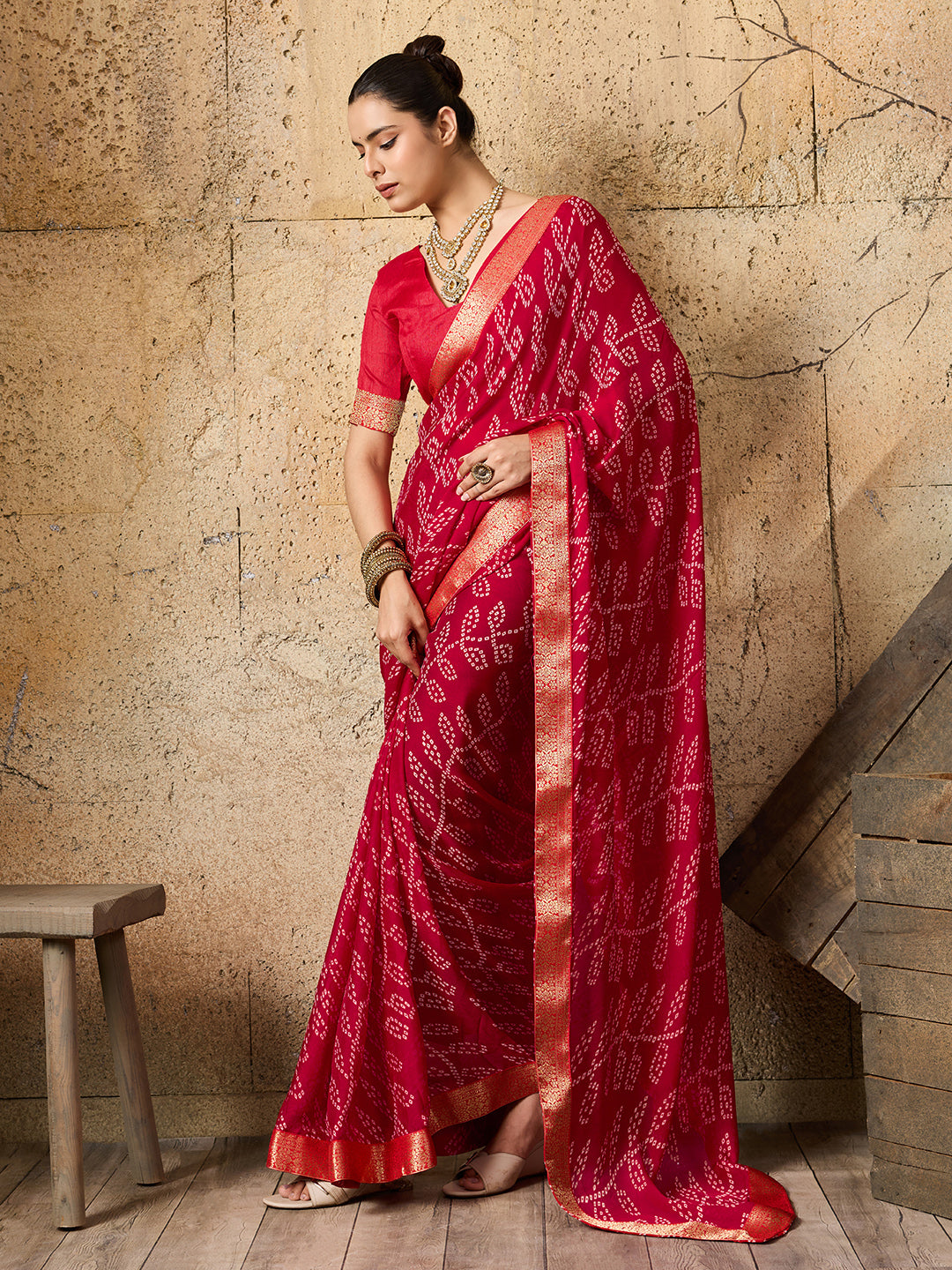 Tanmira New Daily Wear Moss Chiffon Bandhani Style Saree KDN