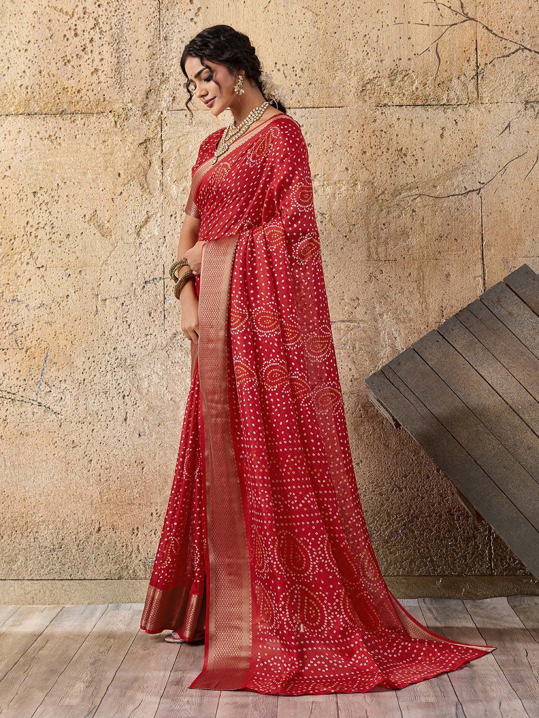 Tanmira New Cotton silk Ajrakh style With Ajrakh HandPrint Work Saree STL