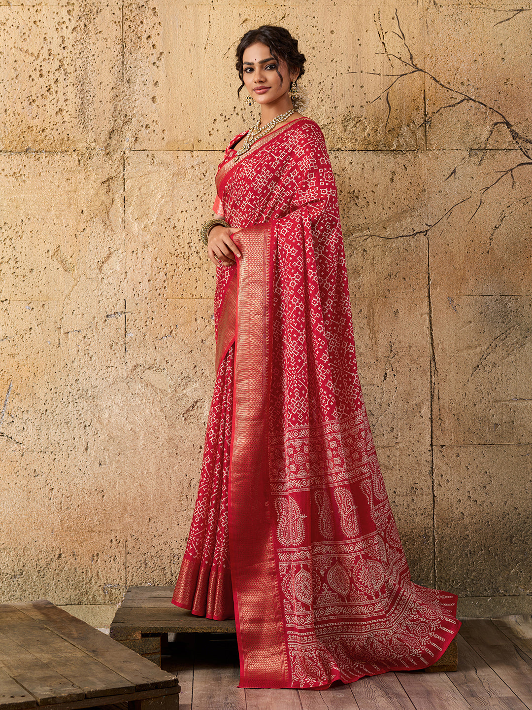 Tanmira New latest Cotton silk Ajrakh style With Ajrakh HandPrint Work Saree STL
