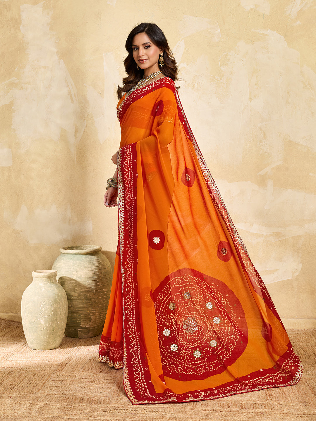 Tanmira Elegant Georgette Bandhani Saree with Rich Gotapatti Work PDM