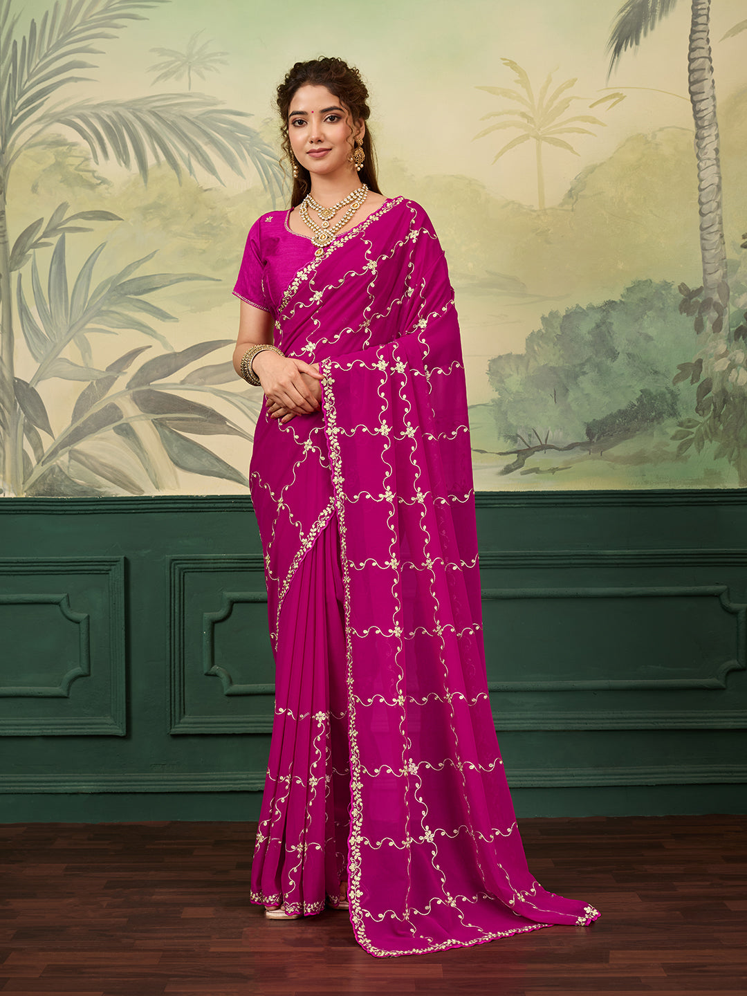 Tanmira New Festive Wear Georgette Saree with Rich Pittan Embellishment SRK