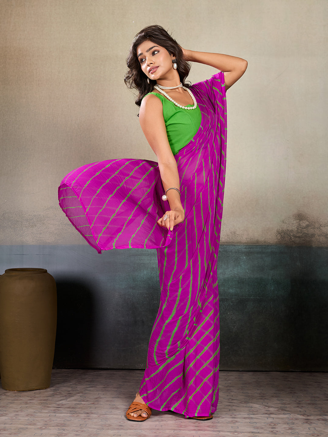 Tanmira New Beautiful Chiffon Leheriya Style With Casual WearSaree KRN
