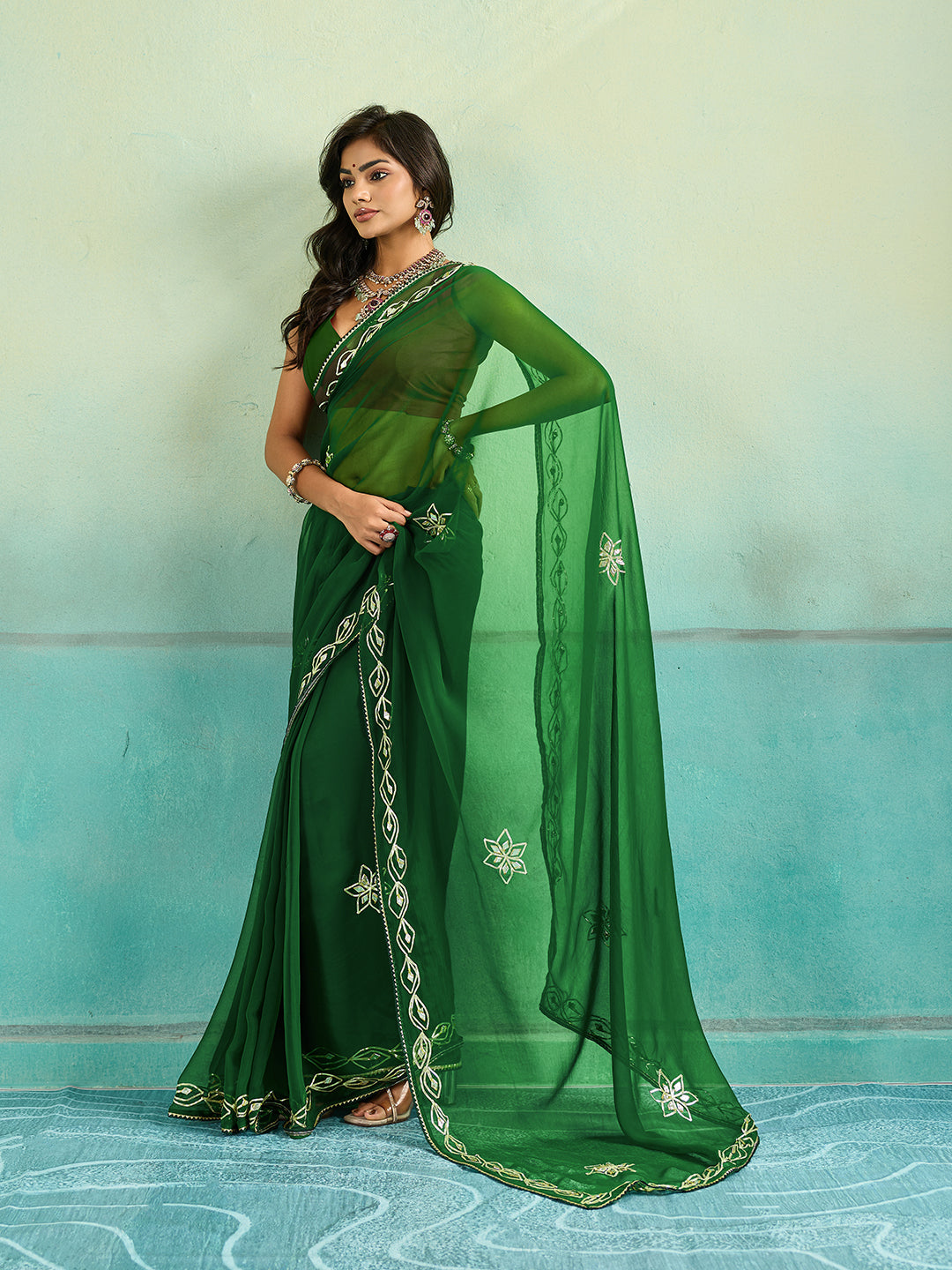 Tanmira New Chiffon Bollywood Style Gotapatti Work Saree MHS