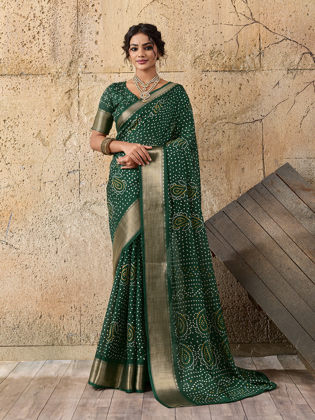 Tanmira New Beautiful Cotton silk Ajrakh style With Ajrakh HandPrint Work Saree STL