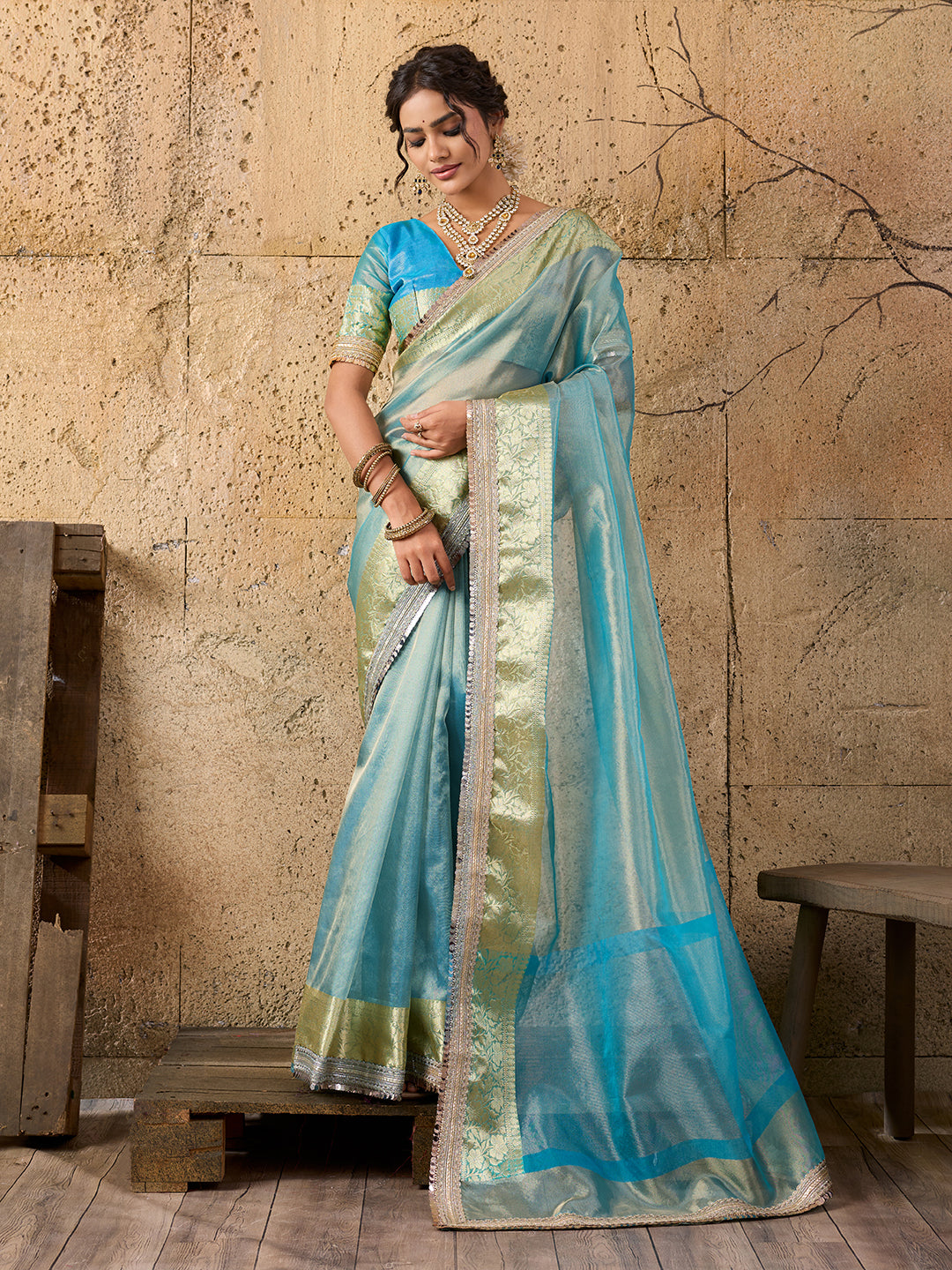 Tanmira New Premium Tissue Silk Saree Bollywood Look Embroidery Border Party Wear Collection AST