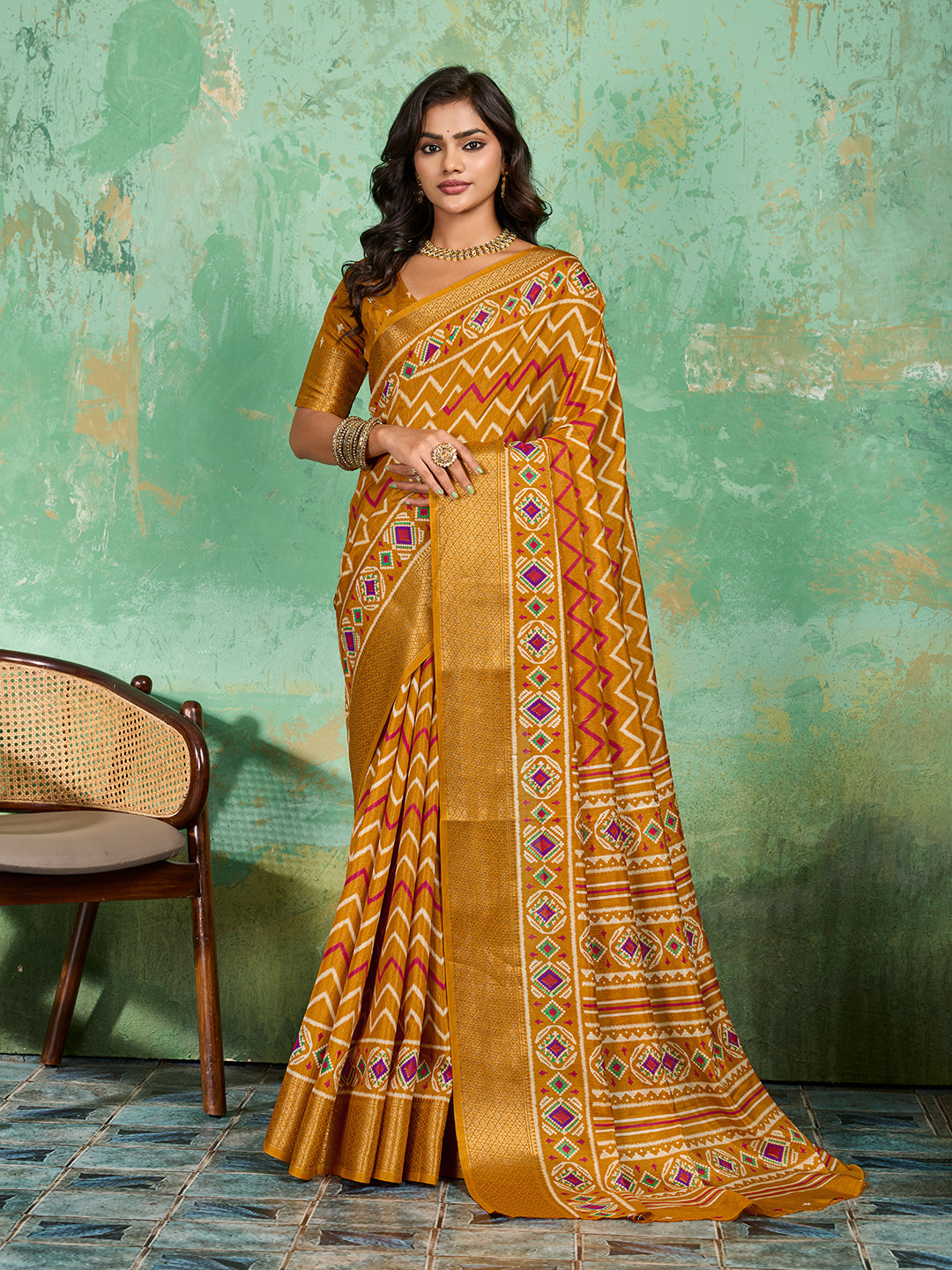 Tanmira New Beautiful Cotton Silk Printed Style With Daily Wear Yellow Saree STL