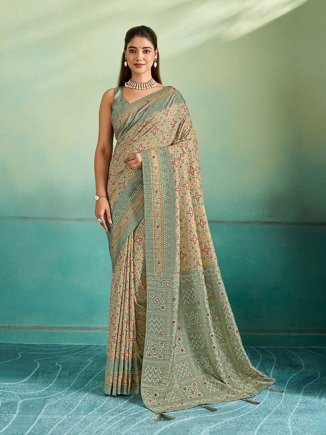 Tanmira Premium Tusser Style Tussar Silk Saree with Aari & Aabla Detailing STR