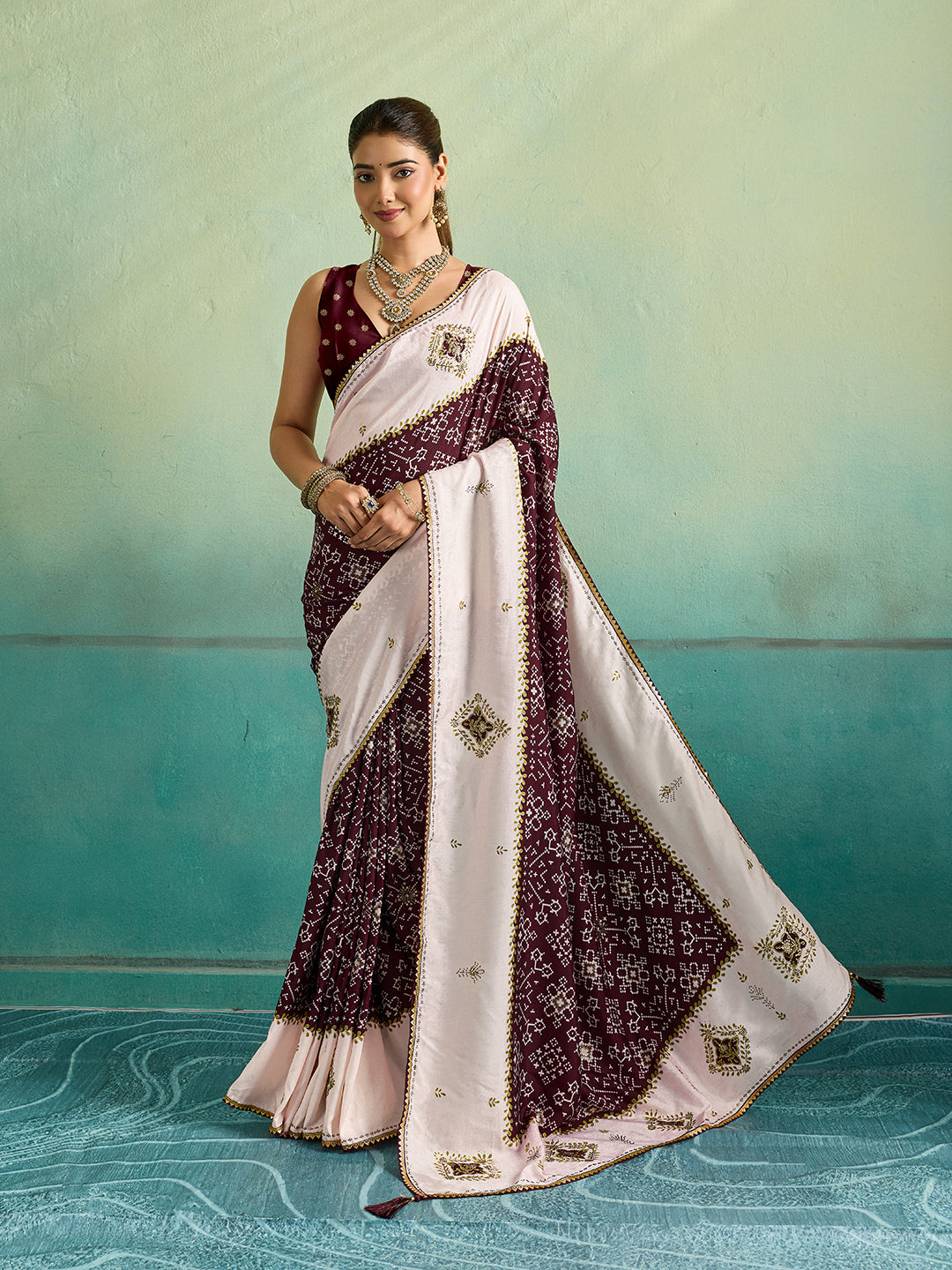 Tanmira New Latest Creap Silk Ajrakh Style With Stone Work Saree STR