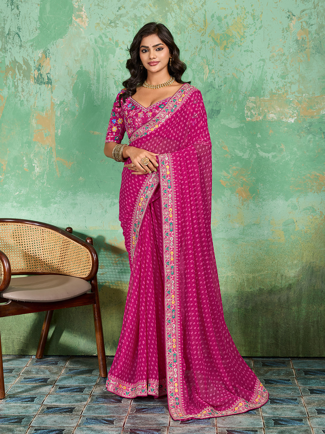 Tanmira New Beautiful Georgette Bandhani With Gotapatti Work Saree BHA