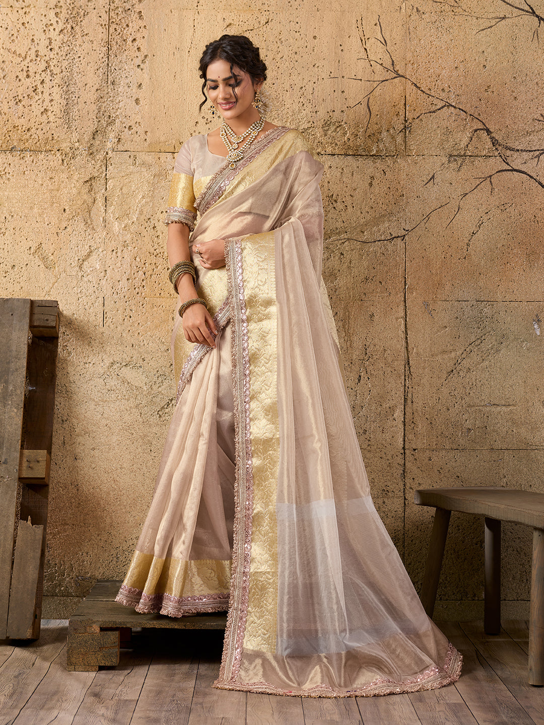Tanmira New Elegant Tari Border Tissue Silk Saree Janhvi Kapoor Inspired Edition AST