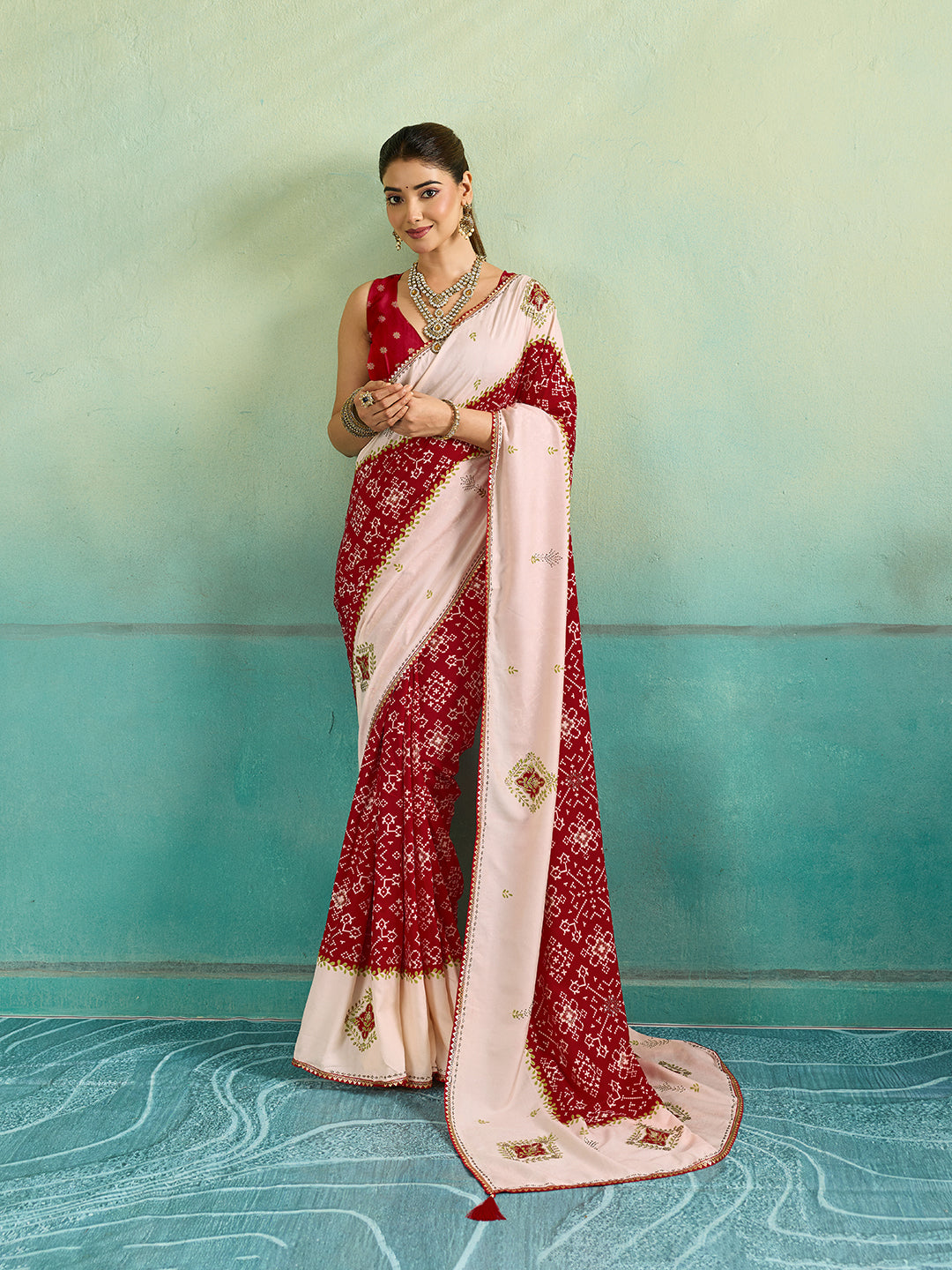 Tanmira New Ajrakh Style Creap Silk Saree with Stone Work Saree STR