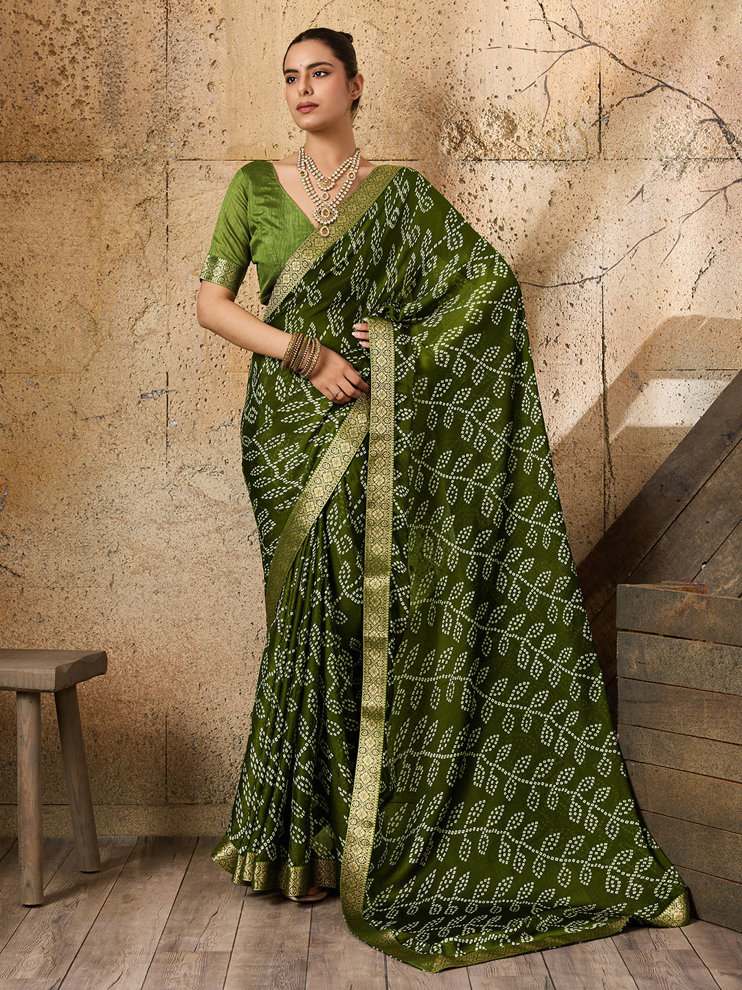 Tanmira New Trendy Moss Chiffon Bandhani Style Casual Saree KDN