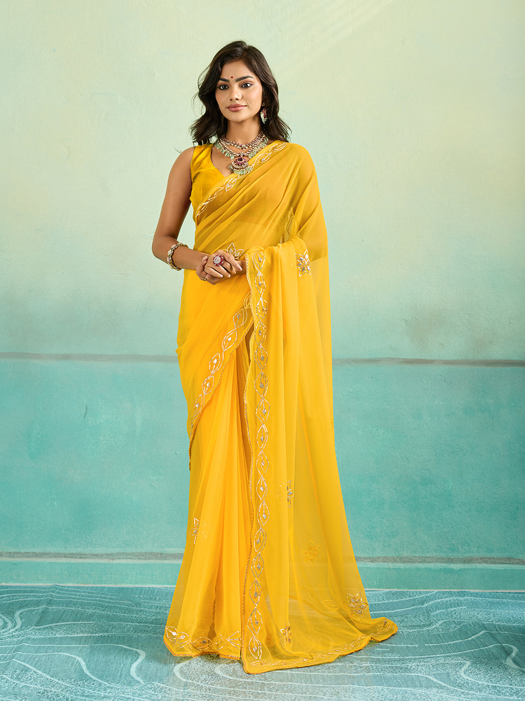 Tanmira Latest Chiffon Bollywood Style Gotapatti Work Saree MHS