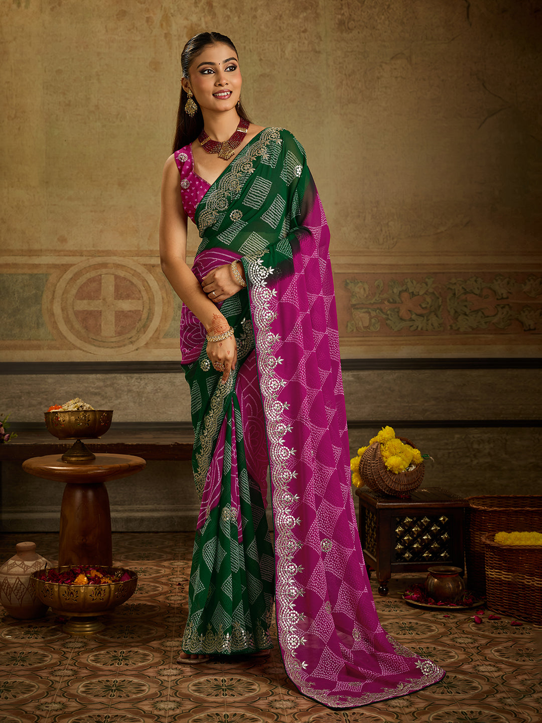 Tanmira Premium Georgette Bandhani Festive Wear Sarees KDN