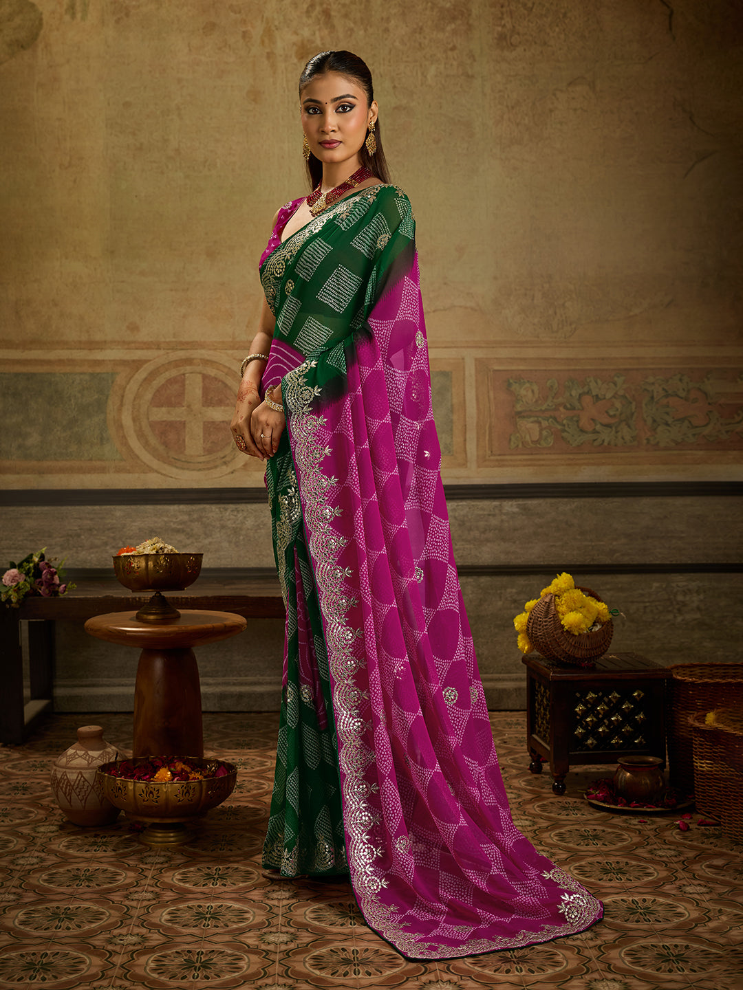 Tanmira Premium Georgette Bandhani Festive Wear Sarees KDN