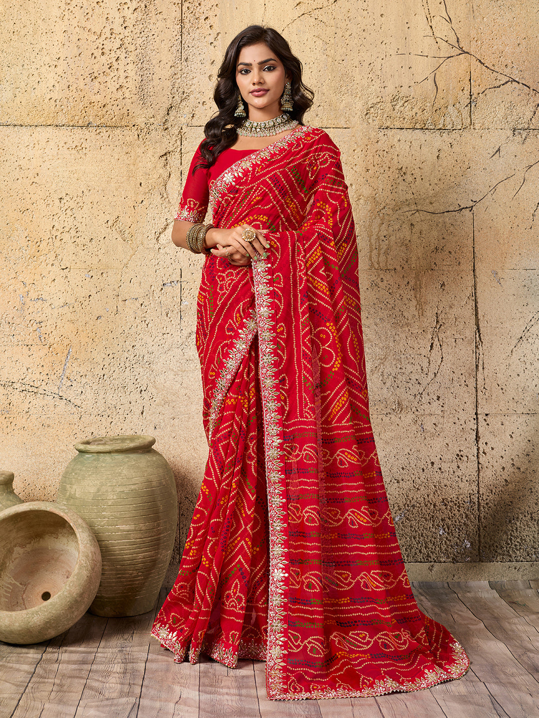 Tanmira New Beautiful Georgette Traditional Style Gotapatti Work Saree PDM