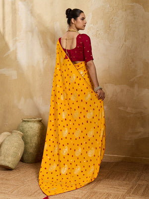 Buy Dola Silk Bandhani Saree with Elegant Zari Border Tanmira