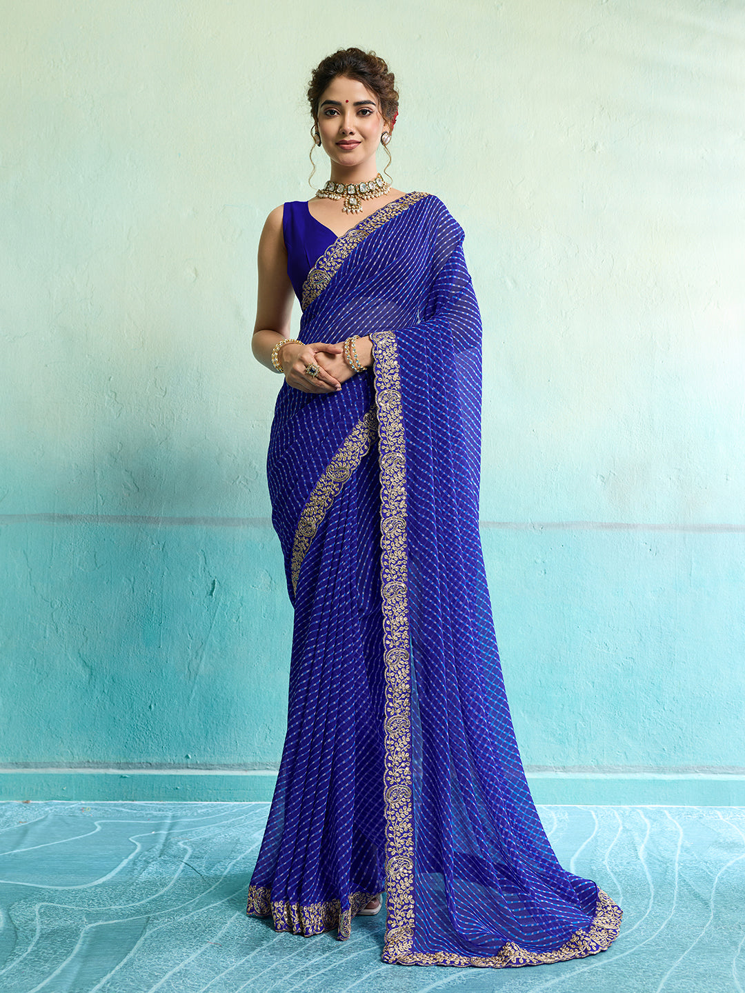 Tanmira New Latest Chiffon Leheriya Style With Embroidery Border Work Saree STL