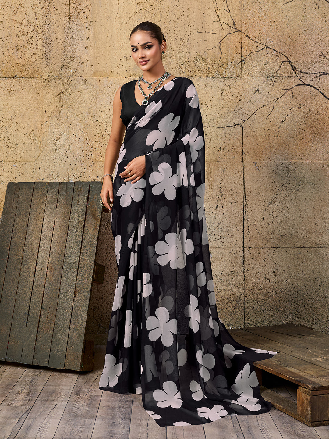 Tanmira New Beautiful Pure Georgette Flower Printed Style Saree SUN