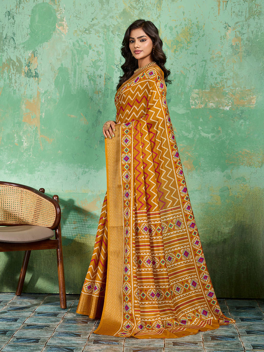 Tanmira New Beautiful Cotton Silk Printed Style With Daily Wear Yellow Saree STL
