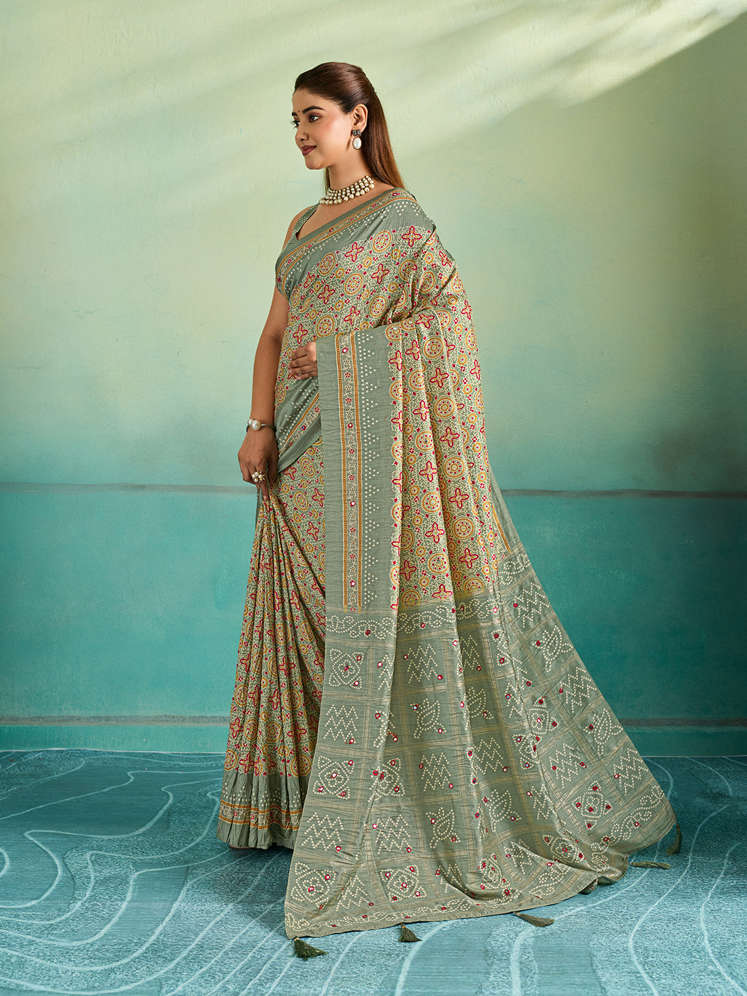Tanmira Premium Tusser Style Tussar Silk Saree with Aari & Aabla Detailing STR