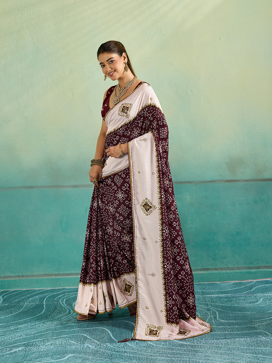 Tanmira New Latest Creap Silk Ajrakh Style With Stone Work Saree STR