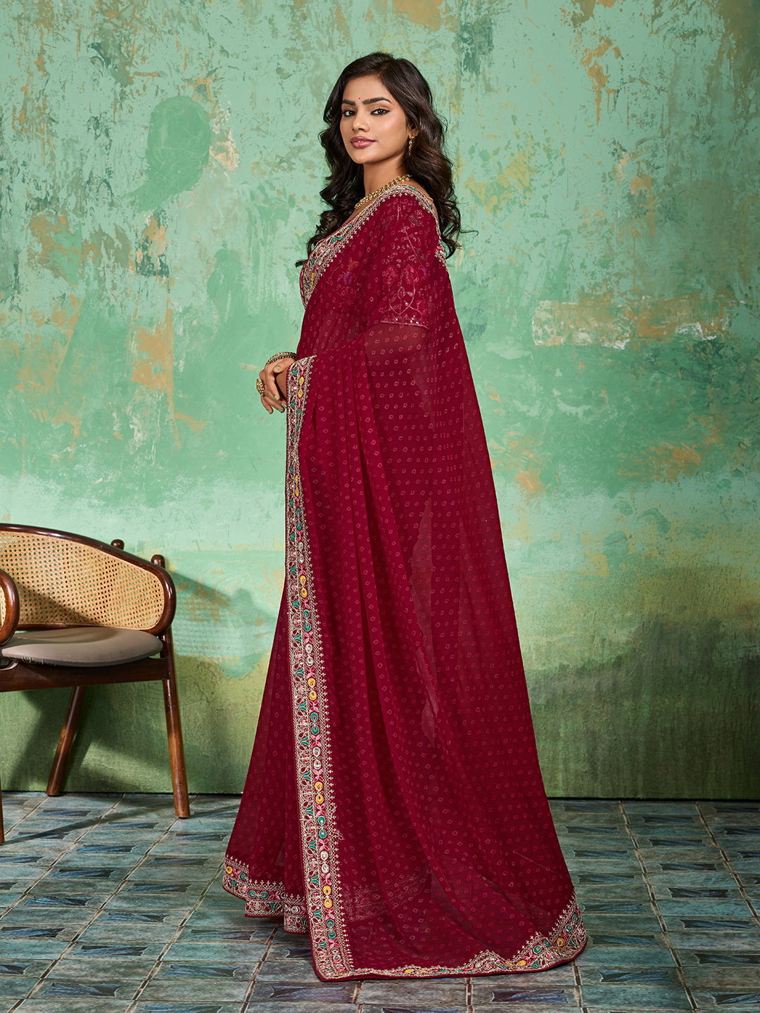 Tanmira New special Georgette Bandhani With Gotapatti Work Saree BHA