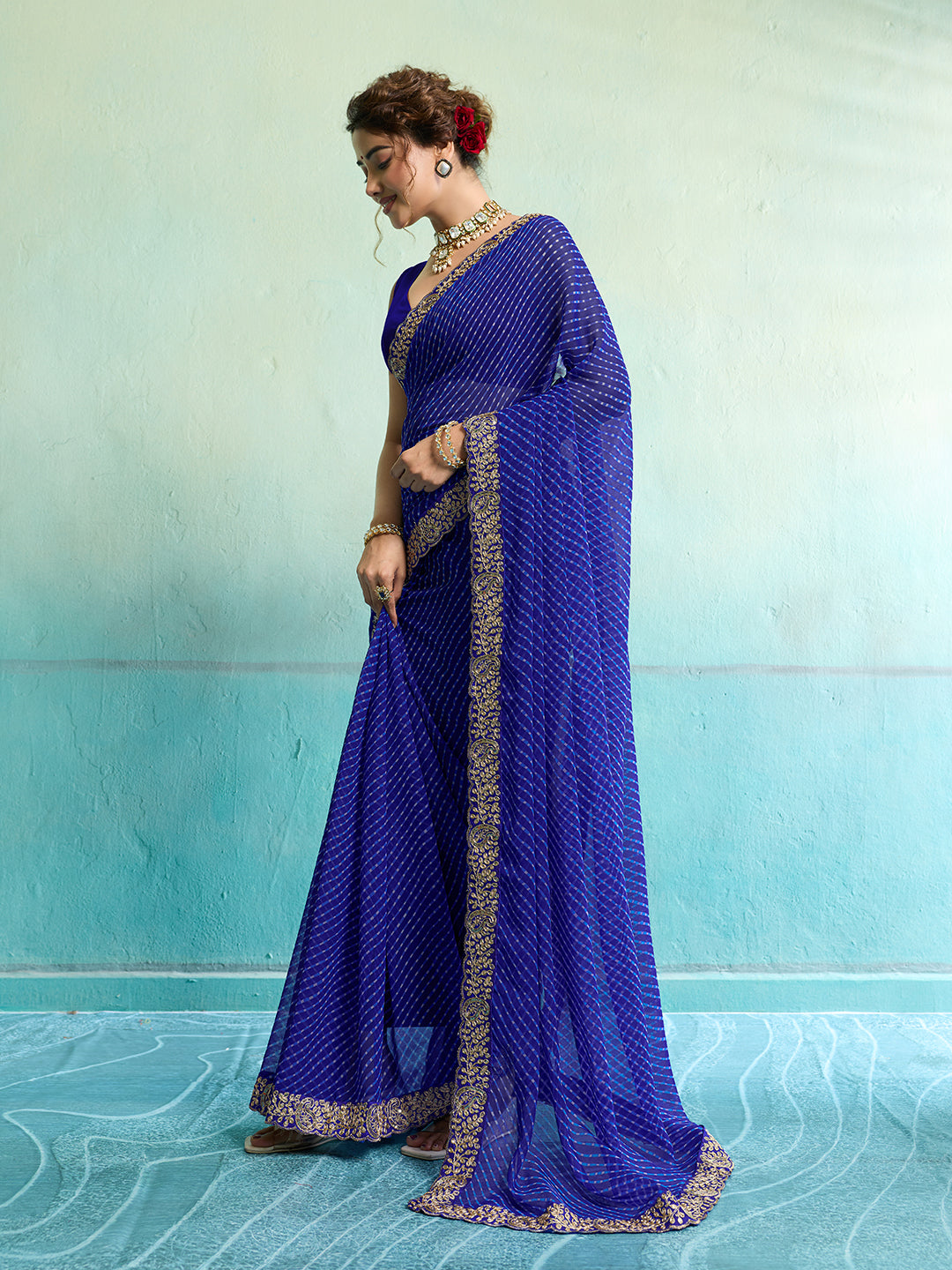Tanmira New Latest Chiffon Leheriya Style With Embroidery Border Work Saree STL