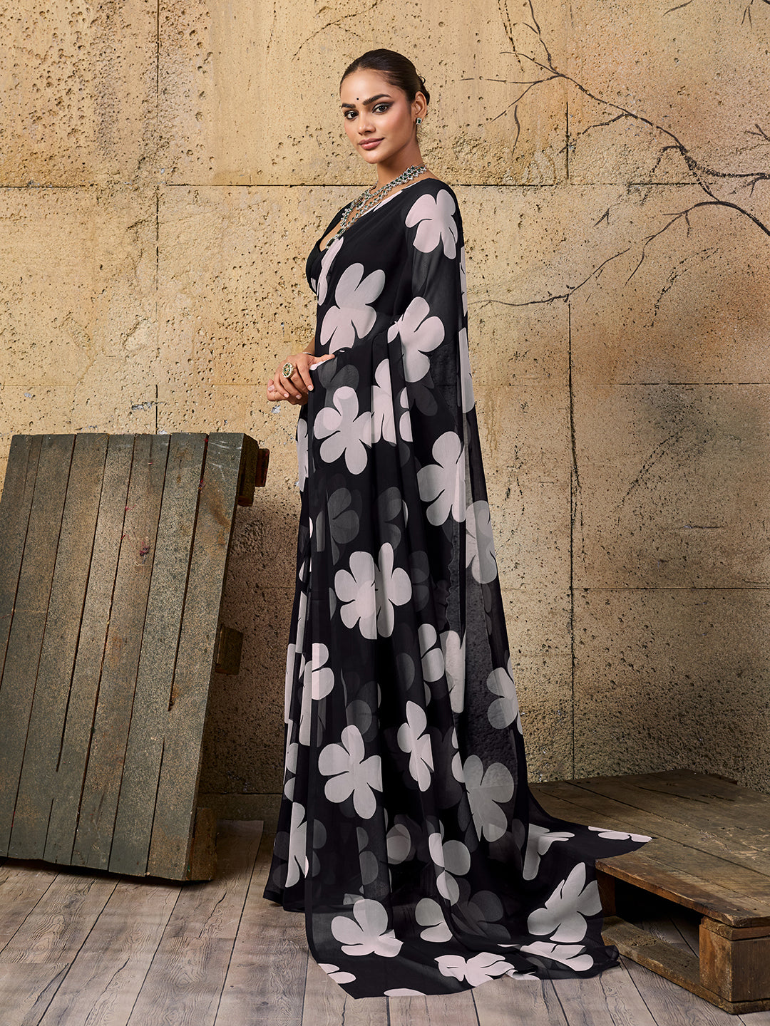 Tanmira New Beautiful Pure Georgette Flower Printed Style Saree SUN