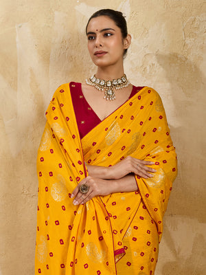 Buy Dola Silk Bandhani Saree with Elegant Zari Border Tanmira