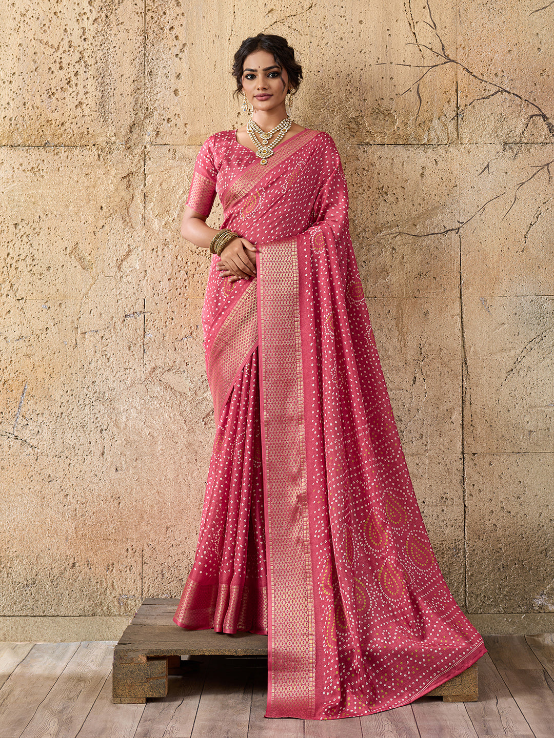 Tanmira New Cotton silk Ajrakh style With Ajrakh HandPrint Work Saree STL