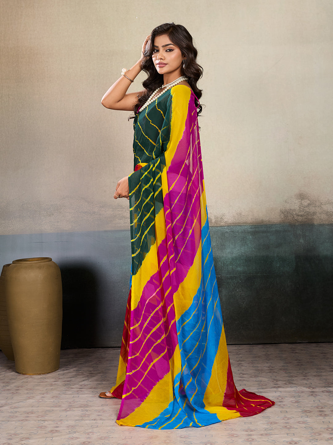 Tanmira New Chiffon Leheriya Style With Casual Wear Saree KRN