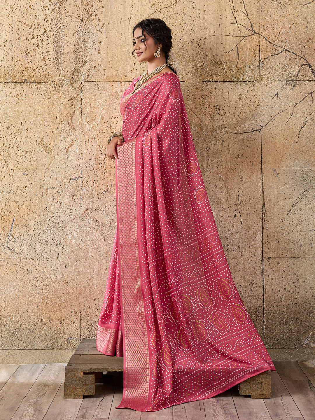 Tanmira New Cotton silk Ajrakh style With Ajrakh HandPrint Work Saree STL