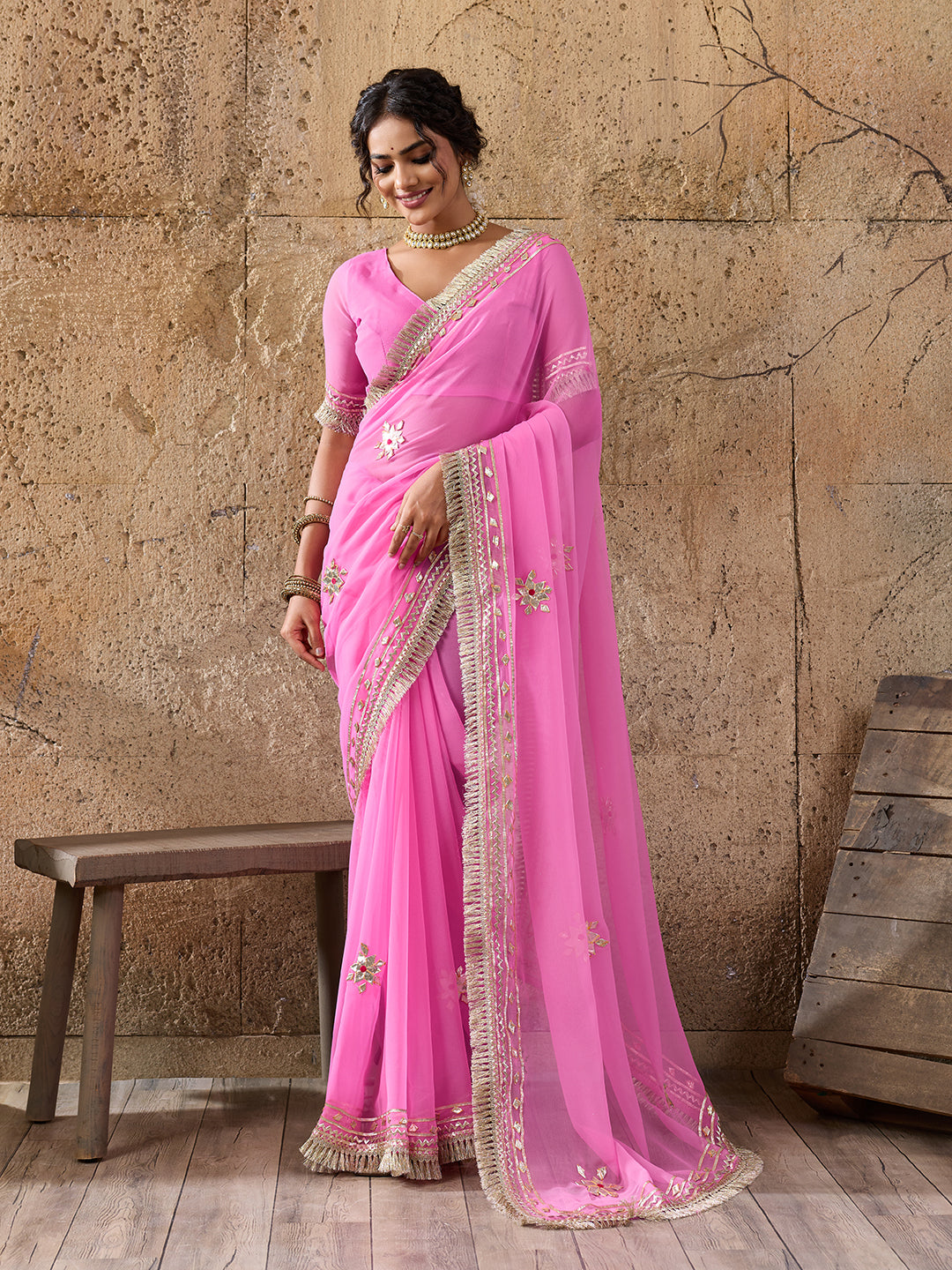 Tanmira New Pure Georgette Festive Saree with Traditional Gota Patti Detailing MHS