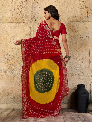 By Traditional Bandhani Style Georgette Saree Perfect Festive Collection