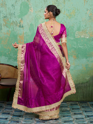 treding Tissue Silk saree in rani colour