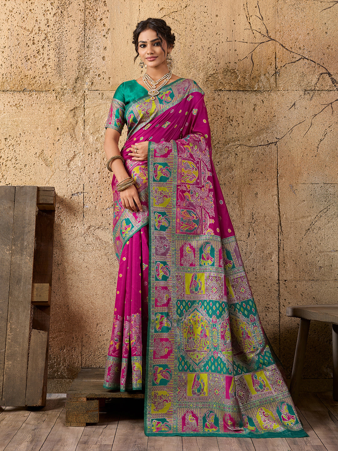 Tanmira New Banarasi Silk Saree with Kalamkari Style Design Perfect for Festive Wear DC