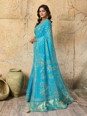 Buy Bandhani with Kachha Gota Patti Glow Modal Silk Saree Tanmira